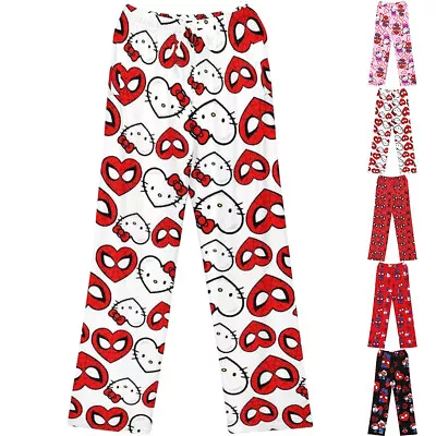 Womens Warm Hello Kitty Pajama Trousers Printed Pants Nightwear Plush Bottoms • $19.07