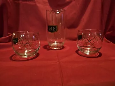 VIP Roly Poly Cocktail Glass Crown MCM Barware Black Gold 1 Pitcher 2 Glasses • $39