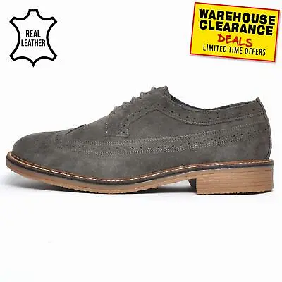 Catesby England Mens Brogue Suede Leather Formal Designer Smart Shoes Grey • £27.99