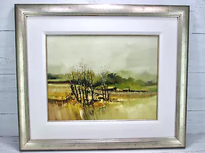 John L Mendoza Abstract Oil Painting Fall Landscape Cabin Trees Farm Vintage 70s • $999.99