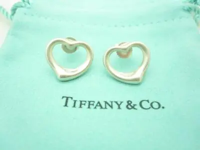 Tiffany & Co. Sterling Silver Large Elsa Peretti Open Heart Earrings - Pouch - A • $224.99