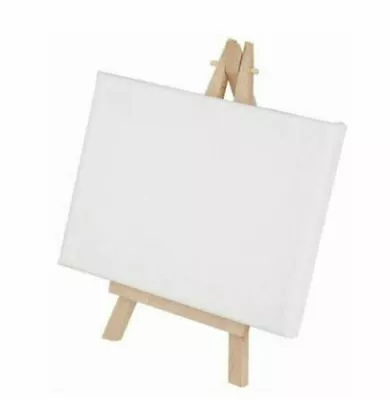 White Mini Canvas & Easel 12cm X 16cm Painting Wedding Breakfast Stand Craft • £5.95