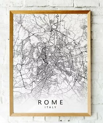 Monochrome Rome City Street Map Wall Art Print  Black & White Map • $4.96