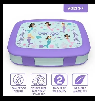 Bentgo Kids' Prints Leak-proof 5 Compartment Bento-Style Lunch Box - Mermaids • $21.99