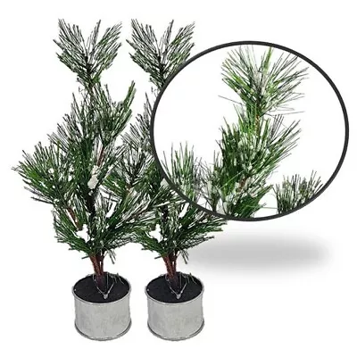 Tabletop Flocked Pine Tree 12  Artificial Christmas Decor Weighted Base 2 Pk • $16.13