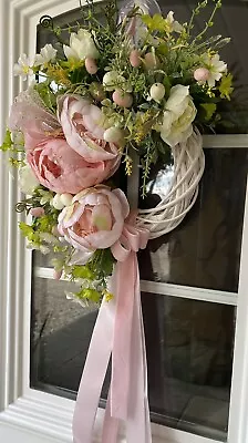 Easter Spring Door Wreath Luxury Quality Artificial Wreath Pale Pink Cream 40cm • £29.99