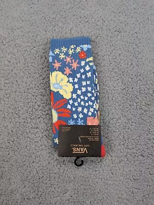 Vans Crew Socks Mens Womens 6.5-9 Blue White Floral Butterfly Flowers Athletic • $11.90