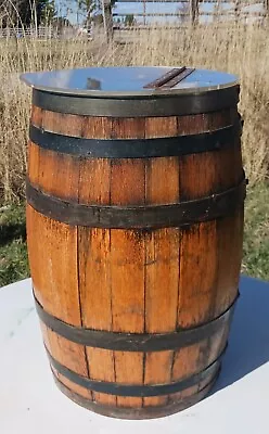 Vtg 1950's Grocery Store 6 Iron Rings Food Storage Oak Barrel W/Hinged Lid RARE • $299.95