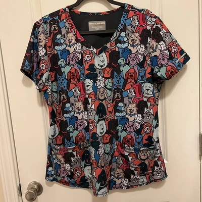 $16.98 • Buy Skechers Barco Dogs Scrub Top Size Large Barco Nursing Vet Tech Puppy Pediatric
