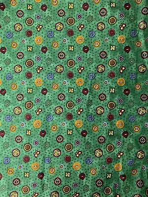 Vintage Debbie Mumm MMFab Green W/ Buttons Fabric Sold By The Yard X 44  Cotton  • $8.97