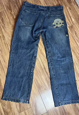 Icon Strongarm Jeans Distressed Dark Blue Skull Bones Biker Denim Pant Men’s 40 • $44