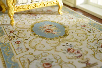 1:12 Scale Beautiful Floral Classic French Swirls Beige Blue Dollhouse Rug • $11.99