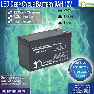 9AH AGM Battery Deep 12V Ideal For Camping Caravans RVs Buses Etc • $44.95