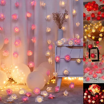 LED Fairy String Lights Flower Rose Wedding Party Garland Hanging Decor Lamps • £7.89