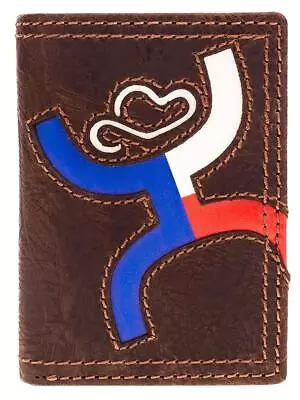 Hooey Western Mens Wallet Trifold Leather Texas Flag Inlay Logo Brown • $49.95
