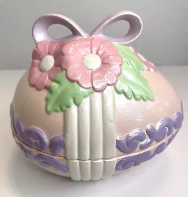 $16.99 • Buy Vintage Studio Art Ceramic Easter Egg Shaped Candy Dish With Lid Bow & Flowers