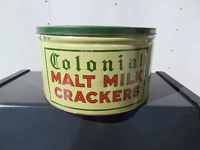 Vintage COLONIAL MALT MILK CRACKERS TIN Colonial Biscuit CO Pittsburgh PA • $60