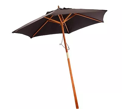 NEW! 2.1m Wooden Black Garden Parasol Outdoor Patio Umbrella Canopy • £27.99