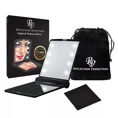 Lighted Compact Mirror For Travel Makeup – Folding Vanity W/ 8 Extra-Bright LEDs • $10.95