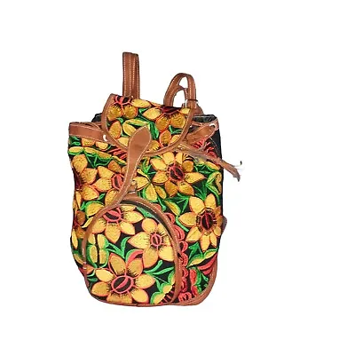 Embroidered Multi Color Floral Backpack  Mexican Style  Mini Backpack  • $45