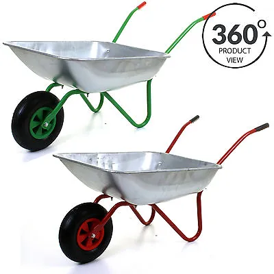 65L Metal Heavy Duty Galvanised Wheelbarrow 12  Pneumatic Inflatable Tyre Garden • £11.99