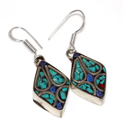 12gms Chunky Tibetan Turquoise Lapis Lazuli Nepali Tribal Earrings 1.6  JW • $4