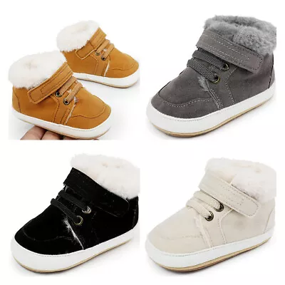 Newborn Baby Boy Pram Shoes Infant High Top Winter Warm Snow Boots 3 6 9 12 18 M • £4.99