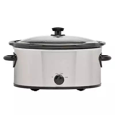 6 Quart Oval Slow Cooker Stainless Steel Finish Glass Lid • $23.73