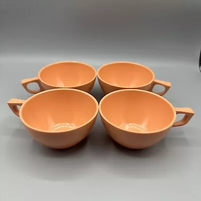 Vintage Sun-Valley Melmac Coffee Cups Salmon Orange Retro Melamine Set/4 USA • $19.99