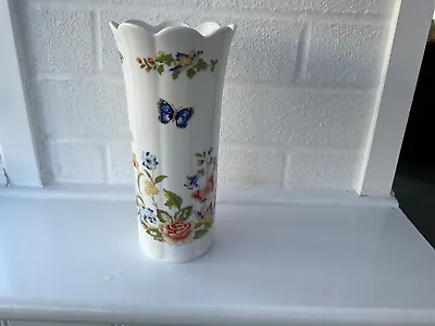 AYNSLEY COTTAGE GARDEN LARGE FLUTED VASE 8  TALL X 4  DIAMETER - Blue Butterfly • £10