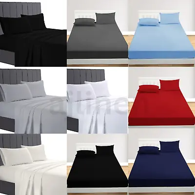 100% Egyptian Cotton 200TC Extra Deep 40cm Fitted Sheet Single Double King SKing • £4.99