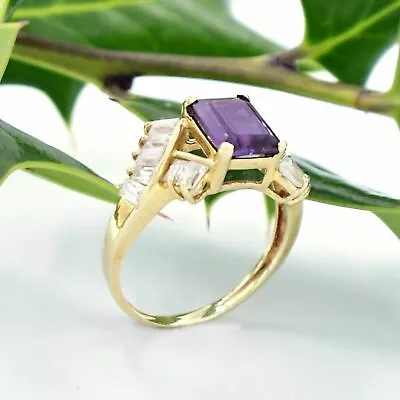 2CtEmerald Cut Lab Created Amethyst Diamond Women's Ring 14K Yellow Gold Plated • $77.99