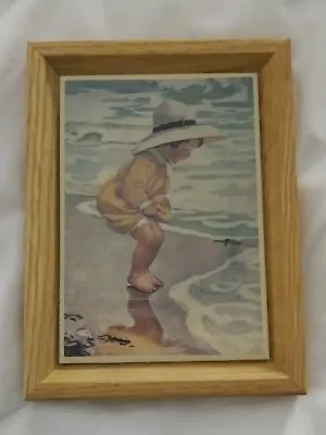 Lakewood Framed Trivet Beach Wall Girl Play In Water Ocean Beach Wood Vintage  • $39.99