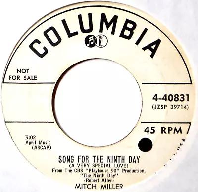 Mitch Miller Song For The Ninth Day / A Very Special Love Str VG DJ 45 7  Vinyl • $3.95