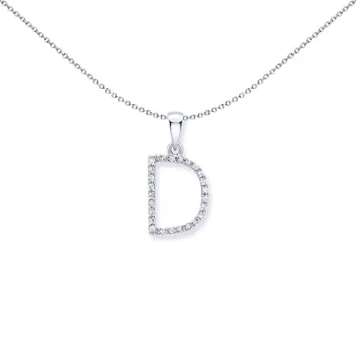 9ct White Gold Jewelco London Diamond Initial Charm Pendant Letter D • £278.99