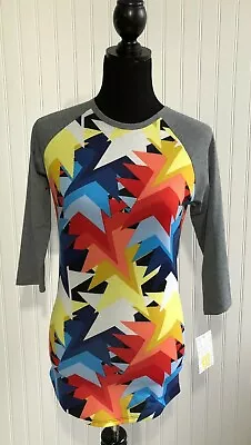  New Lularoe Randy Tunic Shirt Baseball Raglan Sleeves Womens Size XXS Stars  • $12.99