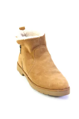 Ugg Womens Suede Shearling Zip Up Stacked Heel Ankle Boots Brown Size 8.5 • $73.19