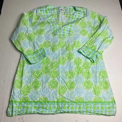 Vineyard Vines Womens V-Neck Tunic Shirt Lemon Lime Print 3/4 Sleeve Top LARGE • $22.99