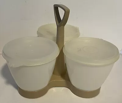 Vintage Tupperware Almond Color 757-3 Condiment Caddy Server W/ 3 Lids • $7.99