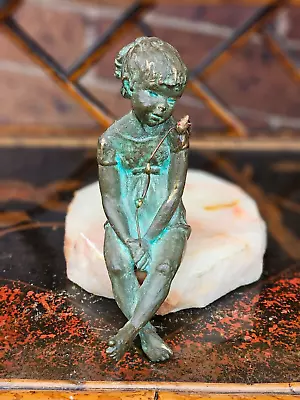 Little Girl W/ Legs Crossed  & Flower Bronze Sculpture Statue By Malcolm Moran • $129.99