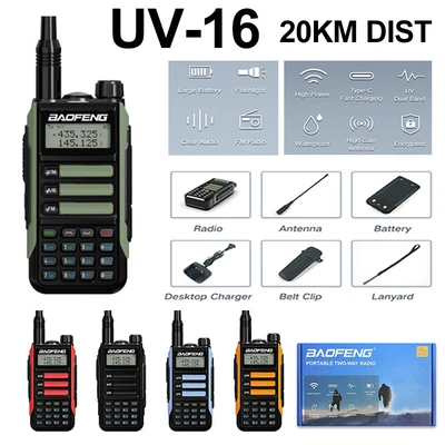 $73.99 • Buy 1 / 2PCS BF UV-16 Walkie Talkie 10W VHF UHF Dual Band Two Way Radios Type-C 20KM