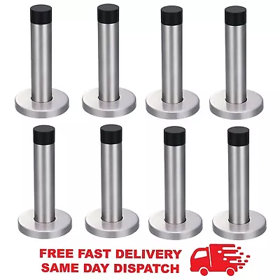 Door Stop Wall Mounted Door Stopper Satin Stainless Steel Rubber Projecting • £1.49