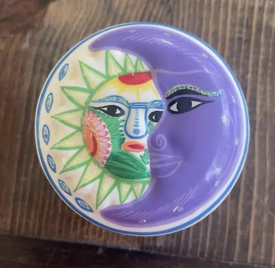 Mexican Handmade Pottery Sun Moon Trinket Dish Jewelry Folk Art 3D • $12.78