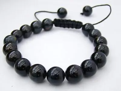  Men's GEMSTONE Macrame Bracelet All 10mm Natural Black Obsidian Beads • $3.67