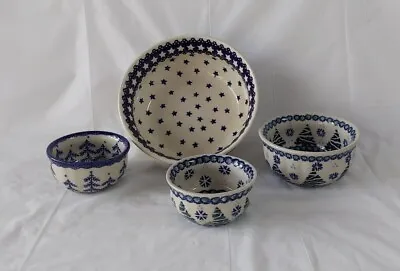 Vintage Manufactura V Boleslawcu Poland Stoneware Bowls Set Of 4 Winter Design • $70