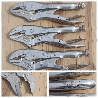 Vintage Lot Of (3) Vise-Grip 4WR Peterson Dewitt Locking Pliers Made In USA EUC • $79.99