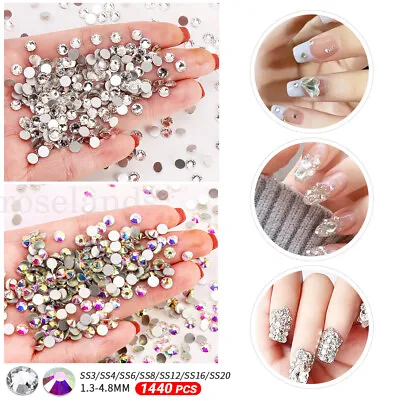 1440pcs Acrylic Crystal Flat Back Rhinestones Non-hotfix Assorted Nail Art Craft • $4.50