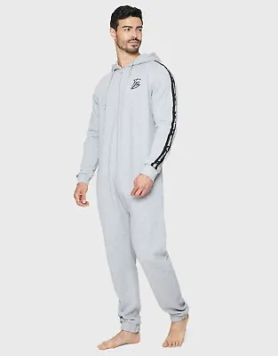 Mens Plain  Warm Fleece Hooded Zip Contrast 1Onesie All In One Jumpsuit Pyjamas • £23.99