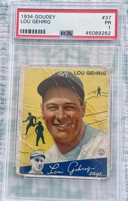 $2750 • Buy 1934 Goudey LOU GEHRIG #37 New York Yankees Sp HOF Rare MLB Baseball PSA 1
