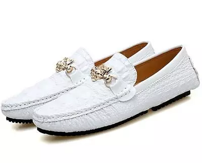 Mens Moccasin Gommino Slip On Driving Shoes Real Leather Alligator Print Loafers • $46.71